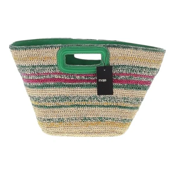 NEW Maje Mini Striped Raffia Basket Bag Green Multicolor Crossbody Clutch - Picture 5 of 6